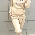 Women Autumn Winter Warm Coat  Set Round Collar Plush Outerwear Female Fashion Streetwear Clothes Hoodies Streetwear Harajuku. 