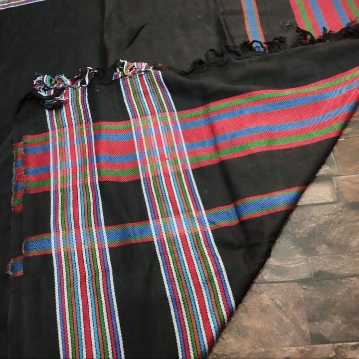 Black Linen Balochi Chadder Shawl – Traditional Unisex Dupatta, 45" x 45"