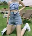High Waisted Denim Shorts Women's Fashion Jeans, Korean Style, Good Fabric, Beautiful Shape, Sweet Color, Cute 9616 #. 