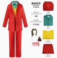Joker Cosplay Costume Set - Joaquin Phoenix Arthur Fleck Clown Red Dipped Outfit with Green Wig - Personalized Uniform Ensemble.