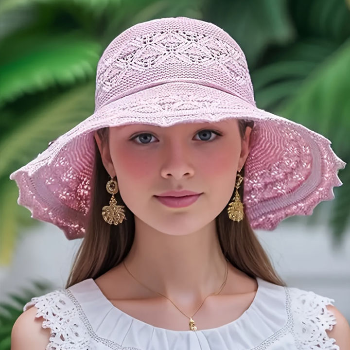 Korean%20Version%20New%20Straw%20Hat%20Summer%20Sun%20Hat%20Sun%20Protection%20Wave%20Sun%20Hat%20Beach%20Cool%20Hat%20Women's%20Hat%20-%20Image%203