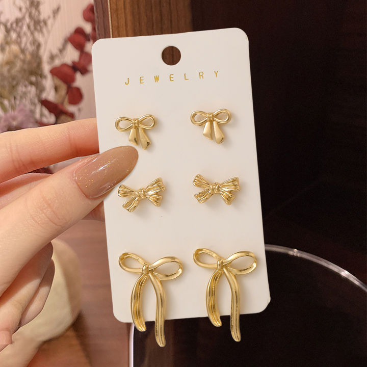 Elegant Bow Stud Earrings Exquisite Versatile Daily Wear Earring Set Women's Daily Dating Party Weddings Wear Jewelry