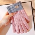 Korean style warm for woman touch screen winter knitted plus velvet thickened student cycling windproof and cold-proof fashionable gloves.