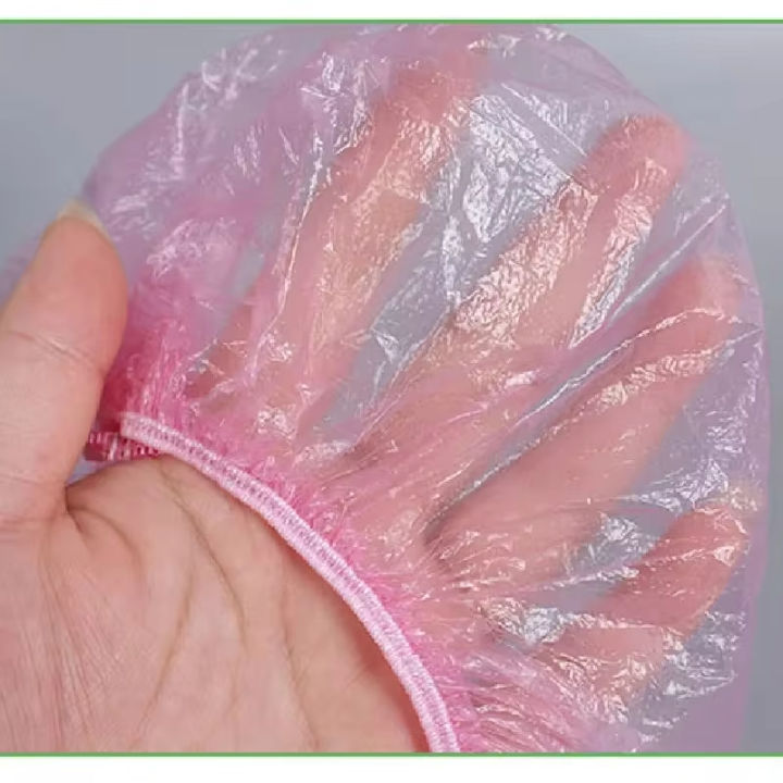 Women's%20Disposable%20Shower%20Cap,%20Plastic%20Waterproof%20Head%20Cover,%20Pink%20Spa%20Salon,%20Hotel%20Hair%20Dye,%20Elastic%20Hair%20Cap,%20100%20Pieces/set%20-%20Image%202