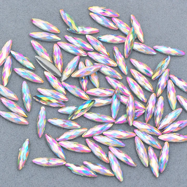JUNAO%20100pcs%204*15mm%20Crystal%20AB%20Nail%20Rhinestone%20Flatback%20Strass%20Crystal%20Horse%20Eye%20Resin%20Stone%20Applique%20Face%20Nail%20Art%20Decoration%20-%20Image%204