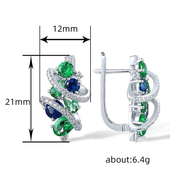 Huitan%20Green/Blue%20Cubic%20Zirconia%20Hoop%20Earrings%20for%20Women%20New%20Temperament%20Elegant%20Bridal%20Wedding%20Party%20Earrings%20Trendy%20Jewelry%20-%20Image%205