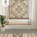 Modern Hand Woven Diyar wood Swing, Wooden Indoor & Outdoor , Living room Swing, with hanging hooks and rope. 