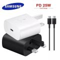 Original Samsung 25W UK Plug Super Fast Charger UK 3 Pin Usb Type C Cargador Cable For Galaxy Z Flip Fold 5 4 3 S24 S21 Note 20 10 Ultra A54 A70,50/A80/A80,A71,A72,A73,A51,A52,A53,A31,A32,A33,A04 ,A02s Samsung All Model Sported,. 