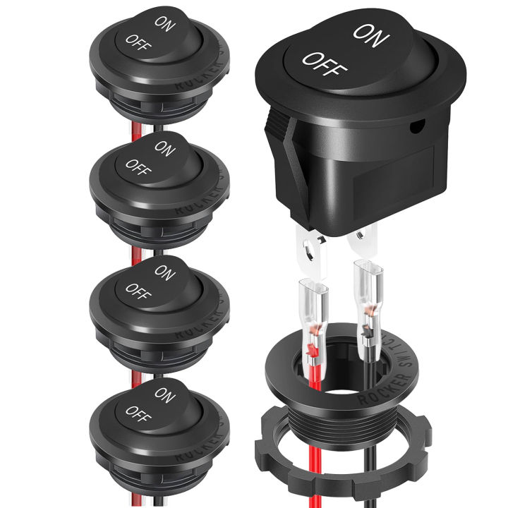 5PCS Round Rocker Switch 12V ON Off Switch 12 Volt DC Circle Toggle ...