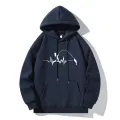 Fashion Heartbeat Line Fishing Old Print Hoodie Casual Hooded Long Sleeve Pullover Sweatshirt. 