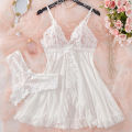 Romantic White  Lingerie Women's Underwear See Through Sleepwear Lace Nightdress And Panty Pijamas Sets Female  Nighty. 