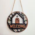 8 Inch Round Welcome Door Sign - 2D Flat House & Floral Design Hanging Wall Decor for Home Entryway. 