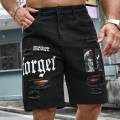 Men Summer Stretchy Denim Shorts Jeans For Men Streetwear Letter Ripped Knee length Baggy Comfort Cargo Casual Shorts Pants Jean.