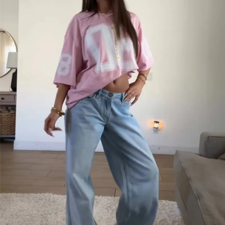 Summer%20Women'S%20Football%20Jersey%20Tshirt%20V-Neck%20Mesh%20Fashionable%20Streetwear%203d%20Printing%20%20Versatile%20Outfit%20Y2k%20Trendy%20Casual%20Top%20-%20Image%203