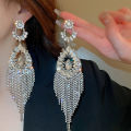 Exaggerated Rhinestone Flower Drop Earrings for Women Personality Hollow Long Earrings Fashion European and American Jewelry. 