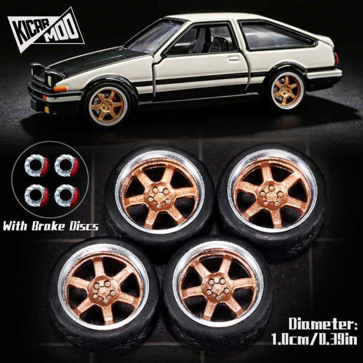 Kicarmod 1/64 Model Car ABS Wheels with Tire Brake Disc Metal Rims Diameter 10mm Refitting Parts For Model Car