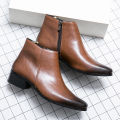 Classic Black Men's Chelsea Boots British Style Pointed Toe Leather Ankle Boots Man Slip-on Boots Zip High Top Dress Shoes Man.