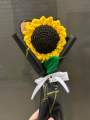 Crochet sunflower with complementary khaaki wrapping and custom stamped note/ for custom note message us/ best gift/ birthday gift/graduation gift. 