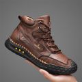 Men's Hand-Stitched Fashion Boots, Retro Lace-Up Mid-High Casual Shoes, Suitable for Spring and Autumn Daily Wear, Outdoor Hiking Boots, Comfortable Large-Size Men's Shoes.