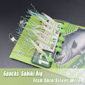 6-pack Sabiki Rig Fish Skin Silver Wire with luminous beads, fishing bait, fishing string hook, mackerel, sardine bait.