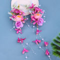 Chinese retro bridal headpiece 1 pair of pink floral tassel hair clips Wedding party performance headband Hair accessories. 