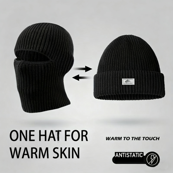 2In1 Winter Balaclava Beanie Hat Knitted Full Face Mask Warm Ski Cycling Cap Men Women Outdoor Sports Earmuffs Hat