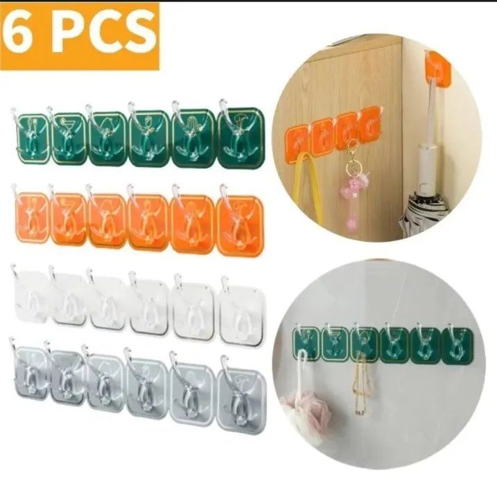 6pcs Cuttable Hook Set - Self-Adhesive Key, Necklace, Towel, and Bath Ball Hanger, Waterproof & Space-Saving Storage Rack