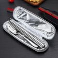 8Pcs/set Tableware Reusable Travel Cutlery Set Camp Utensils Set with Stainless Steel Spoon Fork Chopsticks Straw Portable Case. 