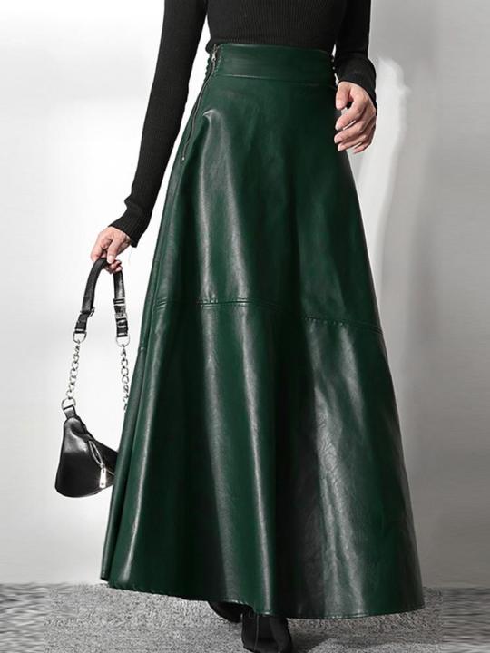 ZANZEA%20Women's%20PU%20Leather%20Maxi%20Skirt%202025%20Autumn%20Elegant%20OL%20Long%20Saias%20Fashion%20Solid%20Mujer%20Faldas%20Casual%20High%20Waist%20Zipper%20Jupe%20-%20Image%203