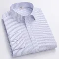 Men Formal Shirt Long Sleeve Office Solid Color Striped Anti-Wrinkle Non-ironing Fashion Business Pocket White Social Shirt 4XL. 