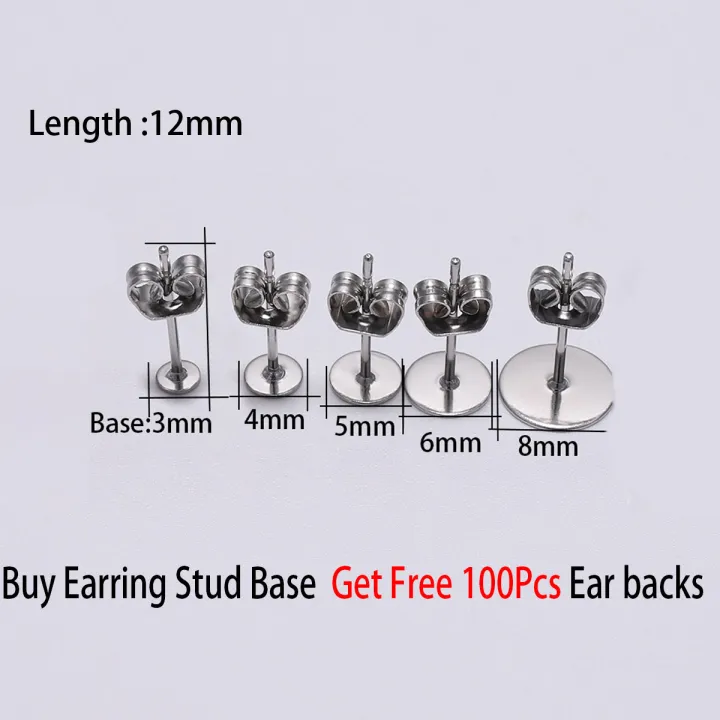 20/100pcs%203-12mm%20Stainless%20Steel%20Blank%20Post%20Earring%20Studs%20Base%20Pins%20With%20Earring%20Plug%20Findings%20Ear%20Back%20For%20DIY%20Jewelry%20Making%20-%20Image%202