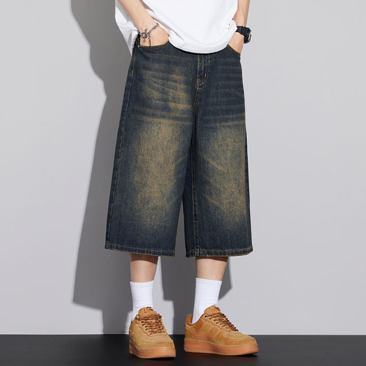 Men's%20Non-Elastic%20Denim%20Seven-Five%20Shorts%20Loose%20Wide%20Leg%20Fit%20Versatile%20Simple%20Style%20Casual%20Shorts%20-%20Image%207