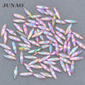 JUNAO 100pcs 4*15mm Crystal AB Nail Rhinestone Flatback Strass Crystal Horse Eye Resin Stone Applique Face Nail Art Decoration.