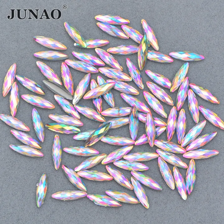 JUNAO%20100pcs%204*15mm%20Crystal%20AB%20Nail%20Rhinestone%20Flatback%20Strass%20Crystal%20Horse%20Eye%20Resin%20Stone%20Applique%20Face%20Nail%20Art%20Decoration%20-%20Image%203