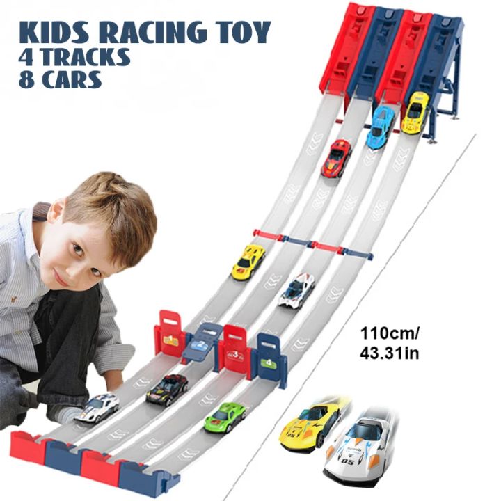 1/2/4 Tracks Mini Car Eject Toy for Boys Portable Rail Race Track Toy 4 ...