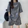 Women T-Shirt Shorts Suit Set Casual Tie Dye Loose Tshirt and Wide Leg Middle Shorts with Pockets Female Soft Summer Shorts Sets. 