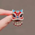 Chinese Style Red Lion Dance High End Accessory Enamel Painted Brooch. 