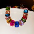 Exaggerated Square Rhinestone Choker Necklace Women Fashion Luxury Colorful Crystal Chunky Chain Necklaces Wedding Party Jewelry. 