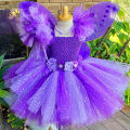 Girls Pink Flower Fairy Dress Kids Glitter Tutu Dress with Butterfly Wing and Stick Hairbow Set Children Cosplay Party Costumes. 