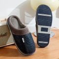 Bedroom Fashion Warm Soft Winter Men's Slippers Indoor Comfy Casual Big Size Anti-slip PU Surface Waterproof Home Plush Shoes. 