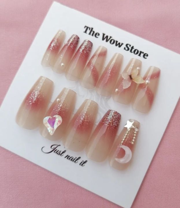 Cutie pie | 12 pcs medium to long length premium quality press on nails | The wow store