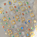 Elegant Oriental Metal Flower Frame Nail Stickers Crystal Rhinestone New Chinese Style 5D Design Self Adhesive Manicure Decal.