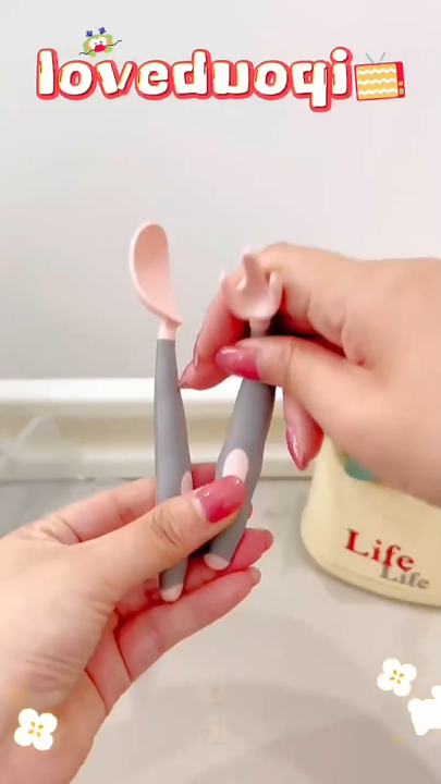 1pair Elasticity Silicone Children's spoon for food for training, tools set for supplementary food for feeding, tableware