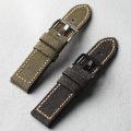 Handmade Canvas+Genuine Leather Watch Bracelet 20MM 22MM 24MM 26MM Green Black  Thick and Sturdy Bracelet. 