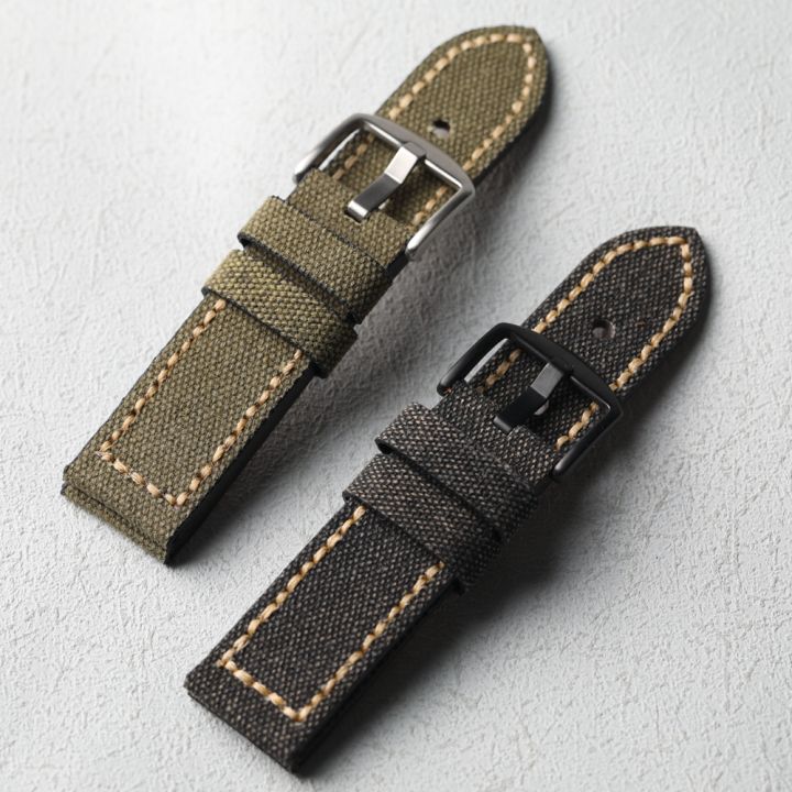 Handmade%20Canvas+Genuine%20Leather%20Watch%20Bracelet%2020MM%2022MM%2024MM%2026MM%20Green%20Black%20%20Thick%20and%20Sturdy%20Bracelet%20-%20Image%202