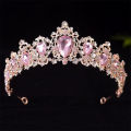 Pink Green Red Blue Luxury Crystal Baroque Tiara Headbands Wedding Queen Crown For Women Bridal Prom Hair Accessories. 