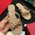 Summer Slippers Women Fashion Flip Flops Luxury Designer Female Beach Rivet Big Bow Flat Sandals Girls Jelly Shoes.