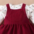 2PCS Newborn Baby Birthday Princess Dress Set Long Sleeves Romper+Red Strap Skirt for Infant Girl 0-18 Months New Year Outfits. 