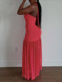 Nibber See Through Hem Dress Women Ruched Halter Summer Trend Sleeveless Backless Patchwork Midnight Clubwear Party Maxi Bodycon.