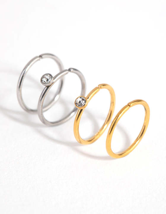 4 Pcs Nose Rings Stainless Steel Nose Hoop Golden Nose Ring Silver Nose Ring Stud Nose Piercing Jewelry Nose Accessories Body Jewelry Fashion Nose Ring Trendy Nose Rings Lightweight Durable Nose Ring Elegant Nose Jewelry Stylish Nose Piercing Set